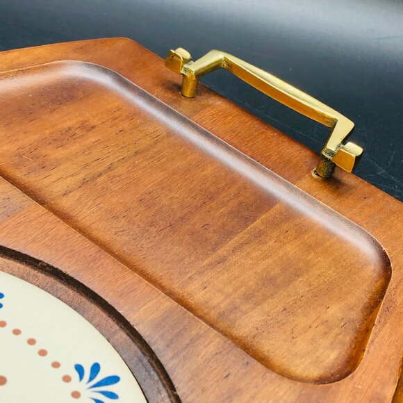 70s Country Florals Oversized Wood Ceramic Tile Cheese Charcuterie Board Tray - Picture 4 of 12